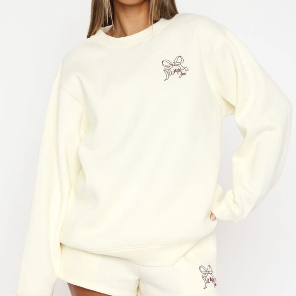 White Fox Love You Forever Oversized Sweater Cream l Size Small - Picture 1 of 11